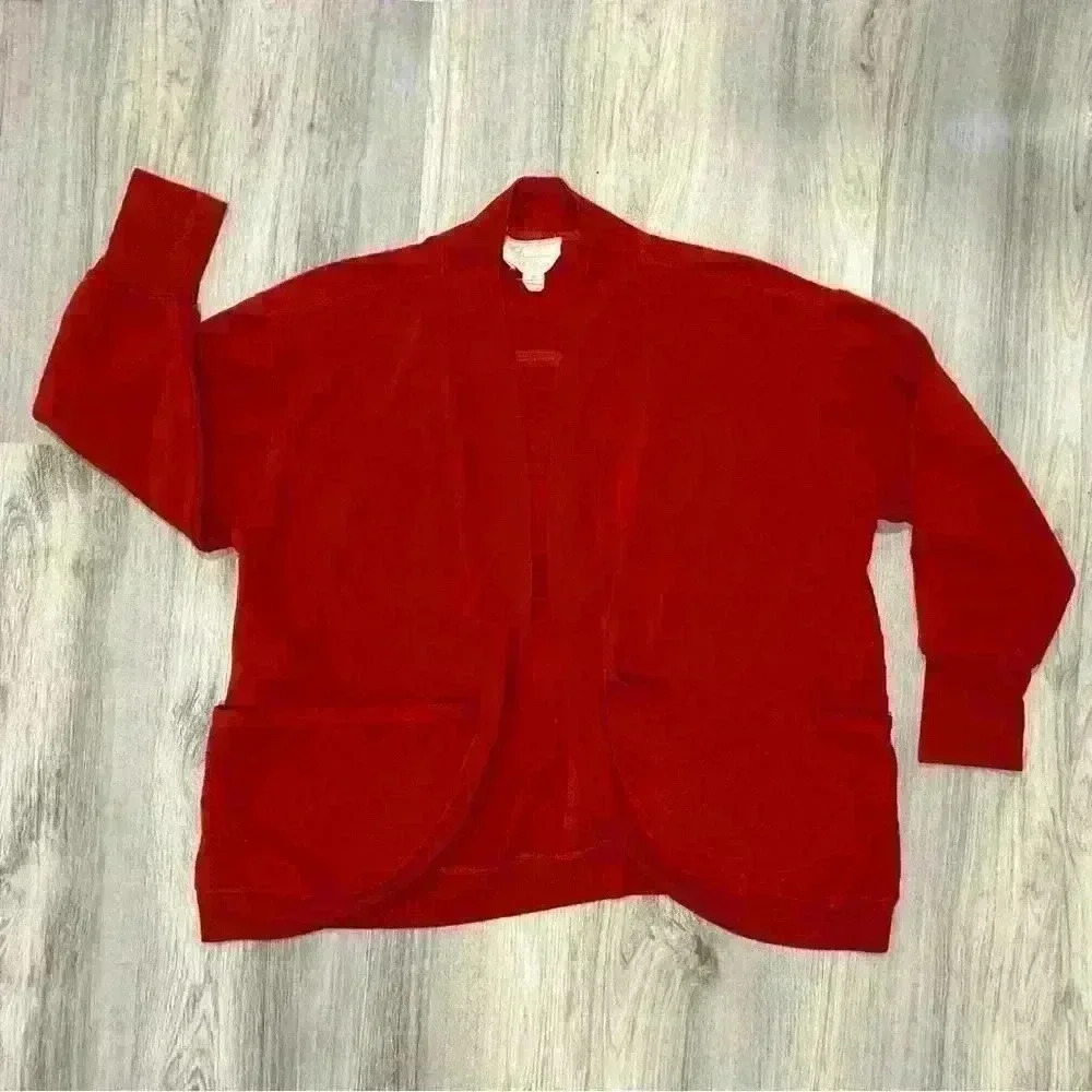 Evy's Tree Open Cardigan Sweater Red Pockets The Celena Size XL